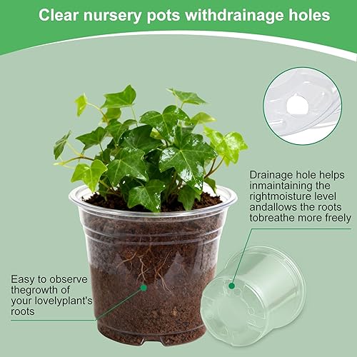 Miniatura 4 de Paquete de 45 macetas transparentes de 7810 pulgadas con agujeros de drenaje, macetas de plástico transparente de un galón más alto para plantas,