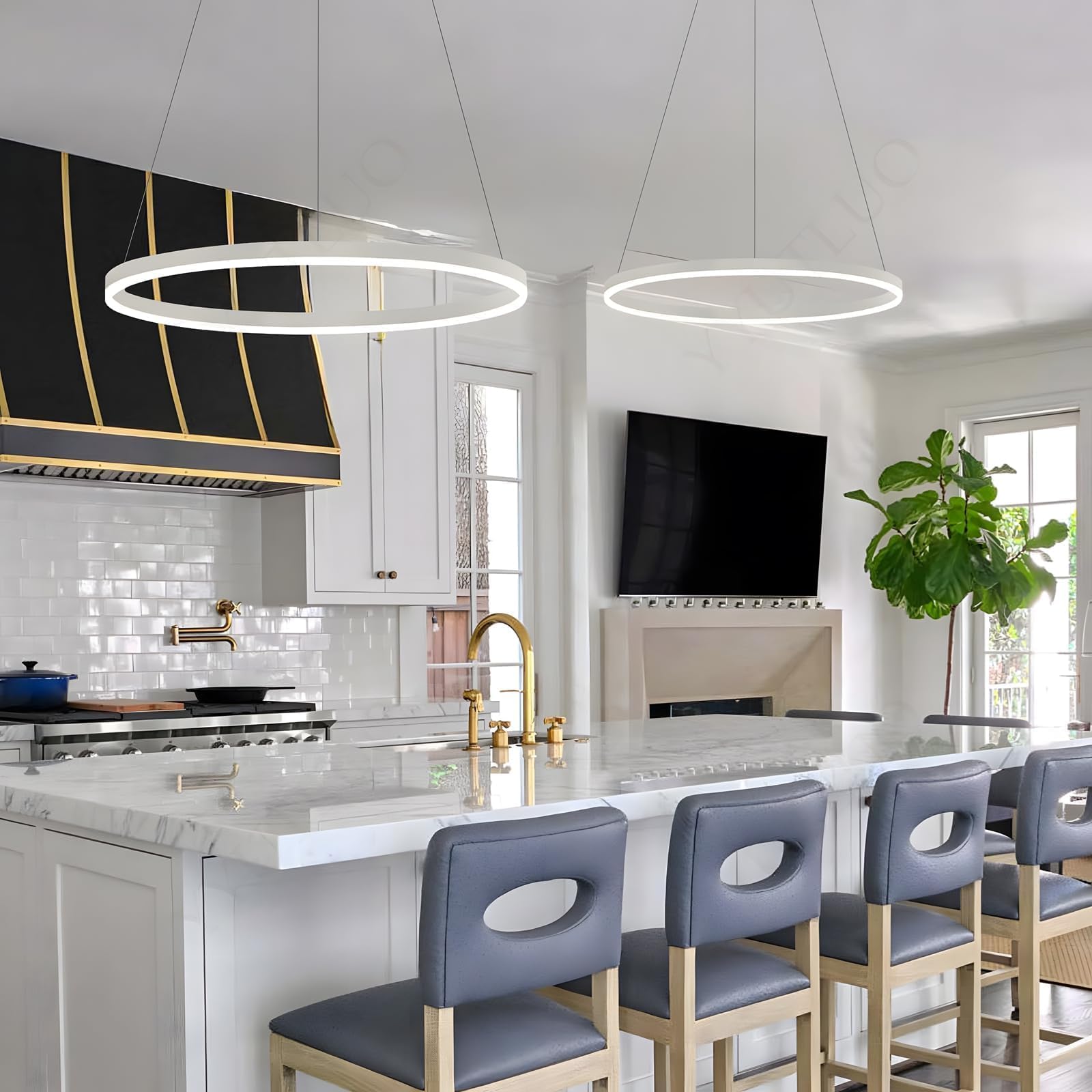Lampadario LED Moderno DIY Cerchio | 1 Bianco Anelli :60cm=29W | Illuminazione A Sospensione LED In Metallo+Acrilico Telecomando Dimmerabile Lampada Sospensione Soffitto Rotondo Soggiorno