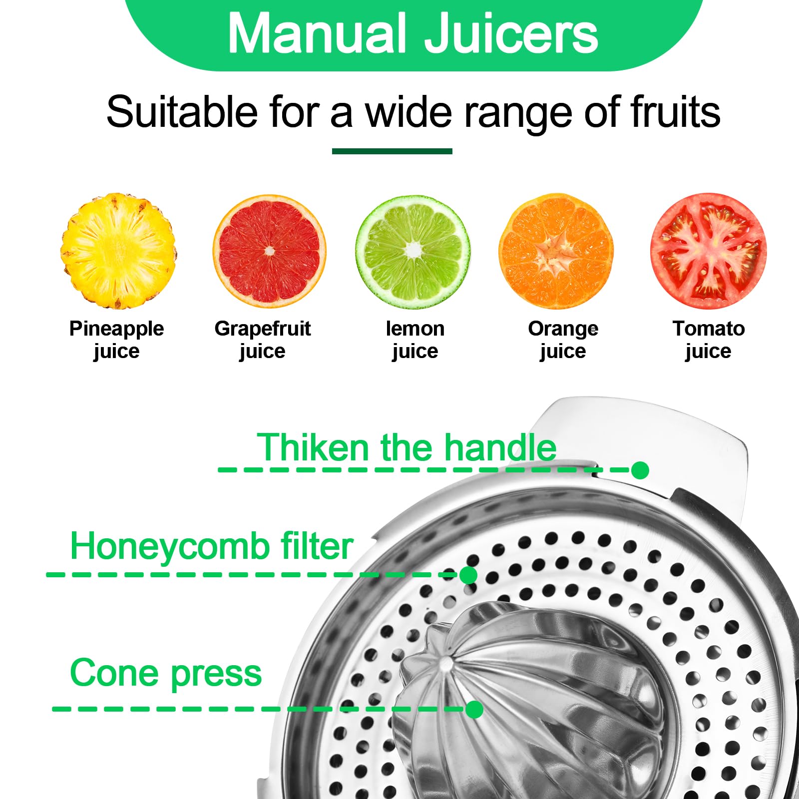 Exprimir de acero inoxidable manual para limones, naranjas y pomelos, 13,8 cm
