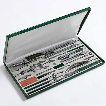 Geometry Set with Compass Tool, 23pcs Professional Metal Precision Kit for School, Home, Office - Math Tools Compass Set