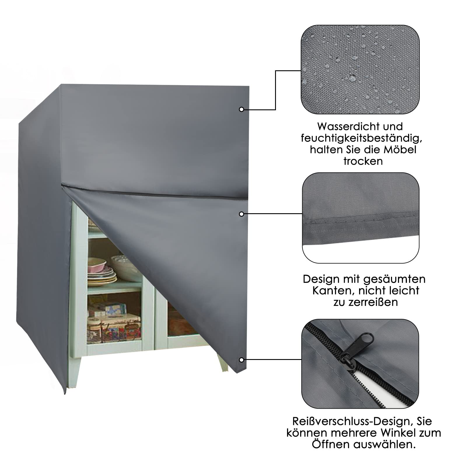 Strandkorb protector Strandkorbabdeckung Strandkorbhülle Möbelschutzhülle cobertura Gartenmöbel 130x170x100 cm Winterfest estanco Winddicht Schwerlast Reißfest grau con Reißverschluss