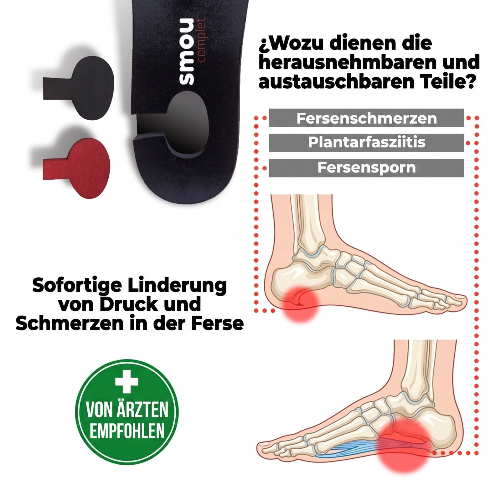 SMOU Orthopädische Einlegesohlen bei Fersensporn mit Metatarsalpelotte