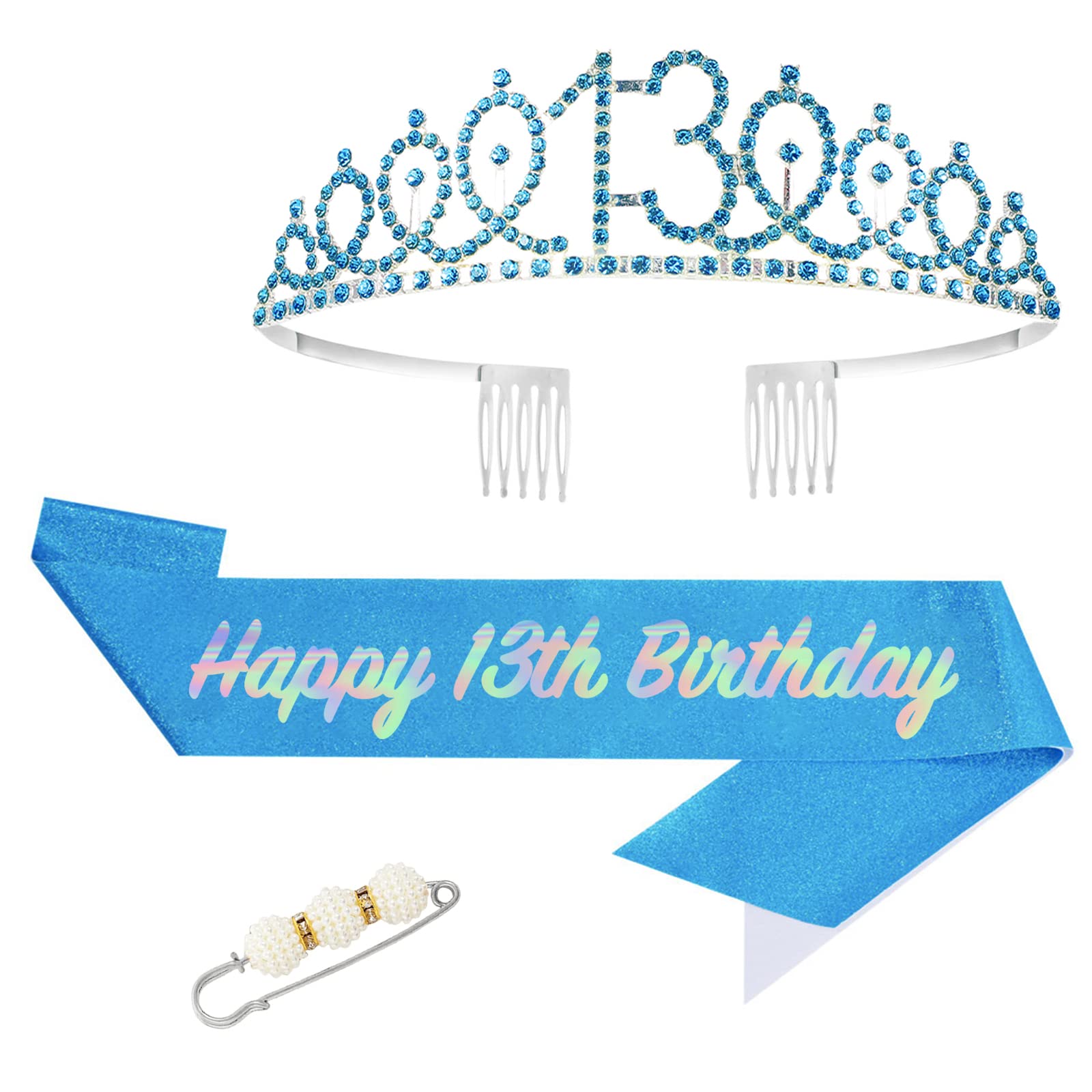 Couronne Et écharpe "13 Ans" - Strass Et Paillettes - Pour Fête D'anniversaire Fille - Diadème Princesse - Kit Décoration