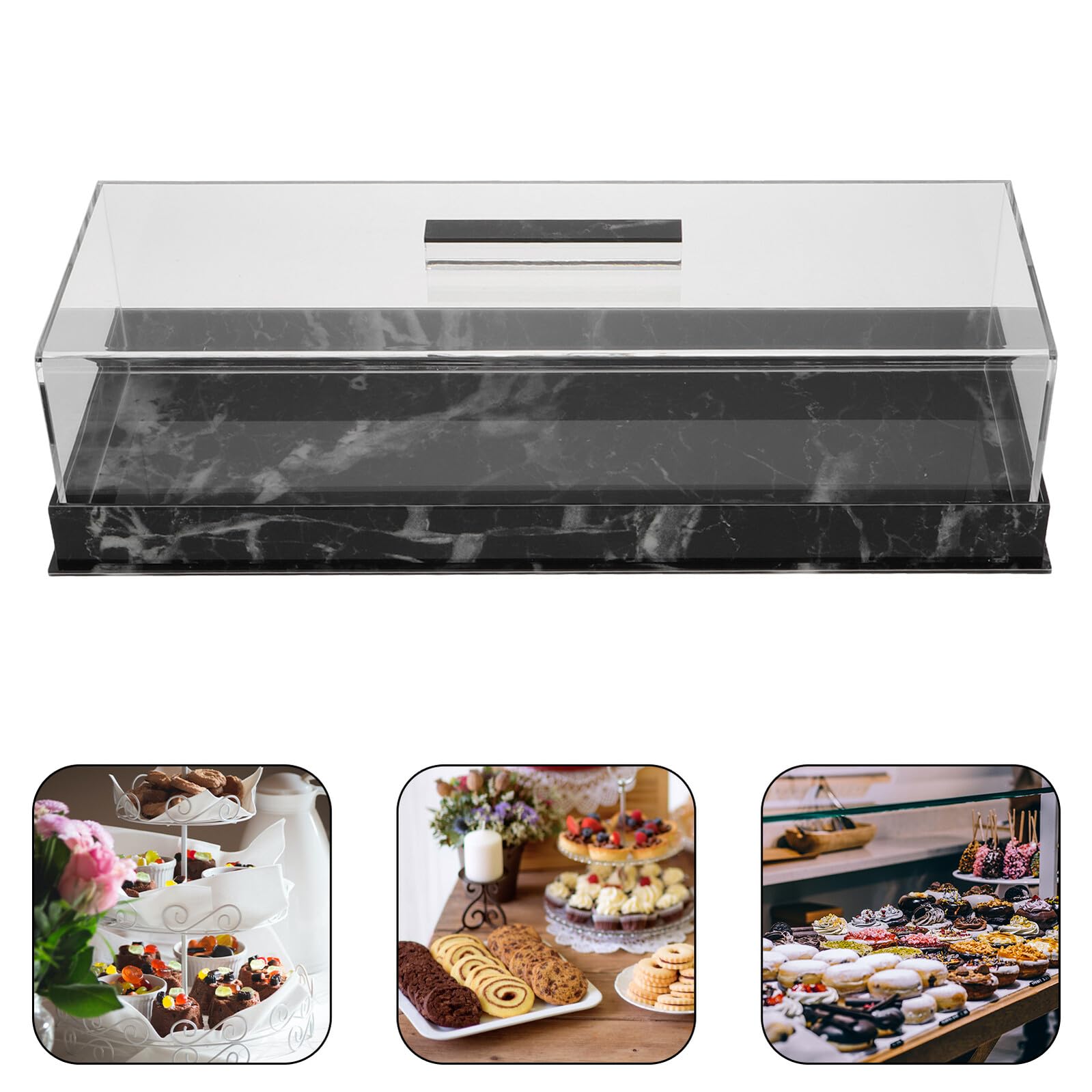 KICHOUSE Porta Torta Rettangolare in Acrilico Coperchio e Alzata, Vassoio Espositivo per Cupcake e Dolci, Supporto Stabile per Piccoli Alimenti, per Buffet e Eventi