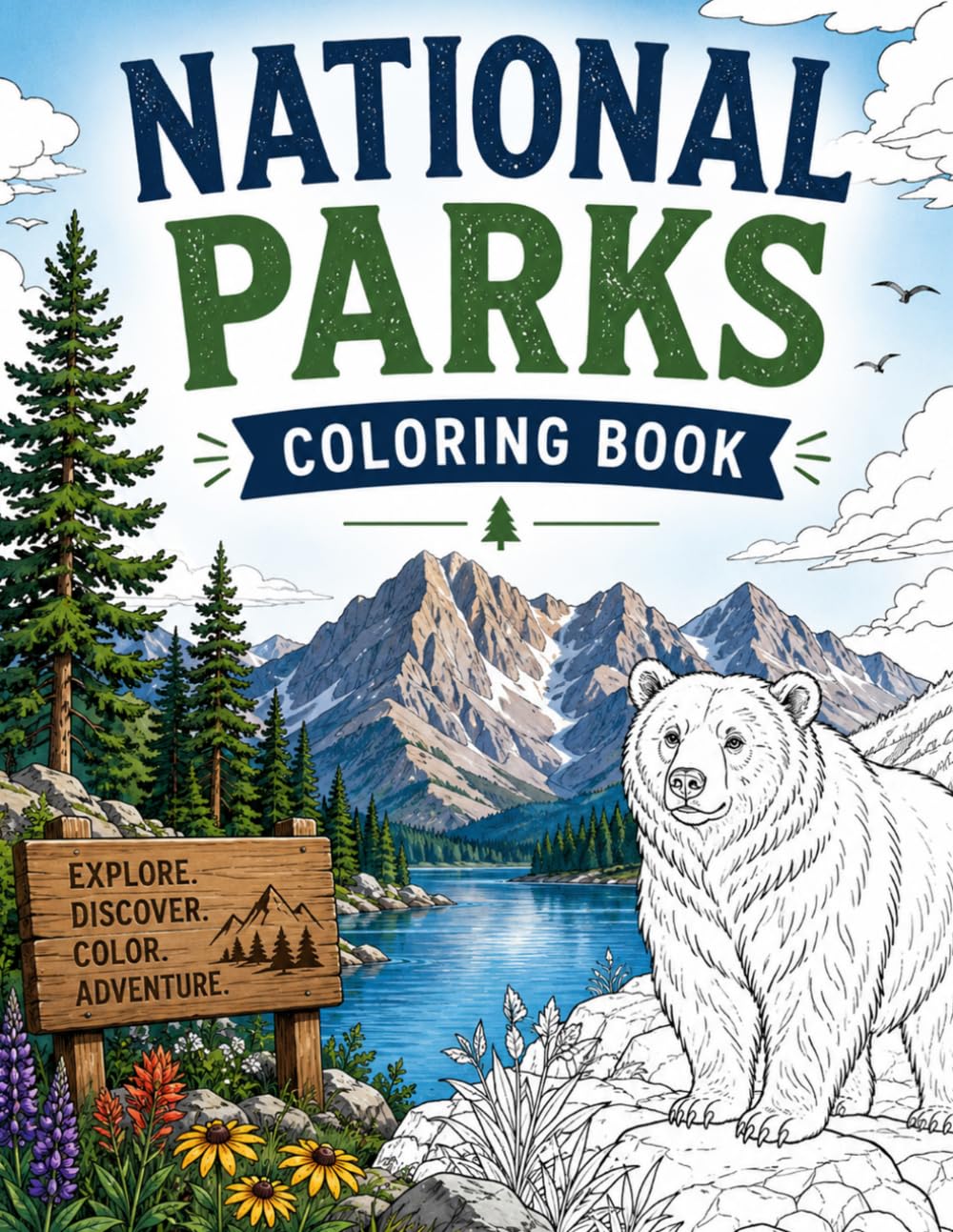 National Parks Coloring Book: Beautiful American Landscapes for Relaxation and Stress Relief.