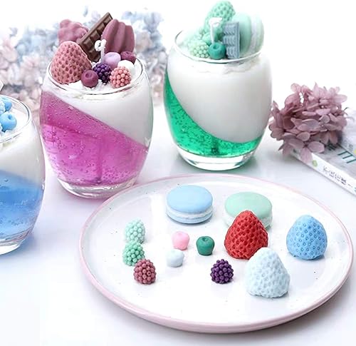 Miniatura 9 de Juego de 4 moldes de gelatina en forma de fruta 3D de fresa, naranja, frambuesa y arándano, molde de silicona para fondant de jabón, incrustaciones