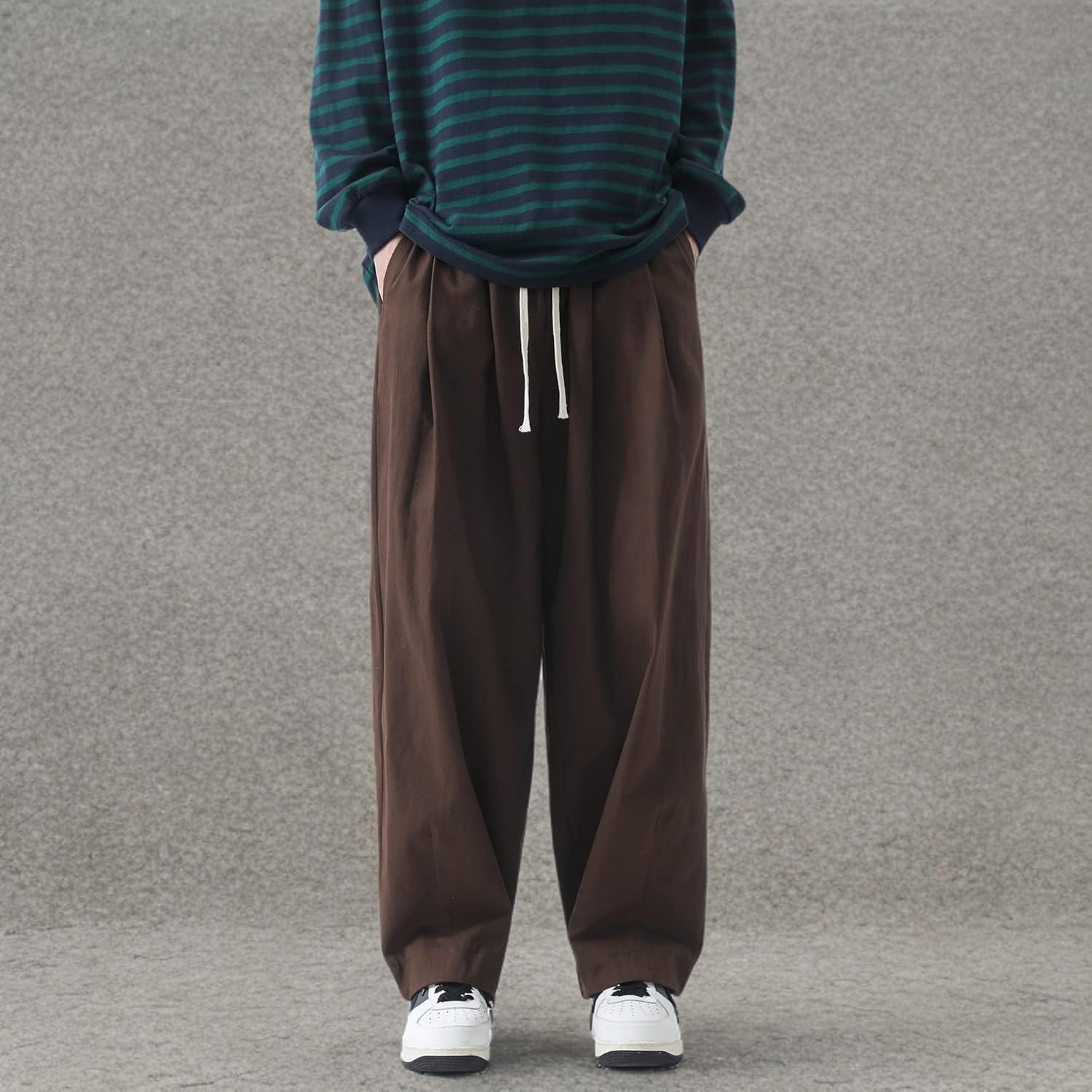 PRIJOUHE Men's Baggy Cargo Pants Casual Loose Fit Wide Leg Pants with Elastic Drawstring Waist - Image 8