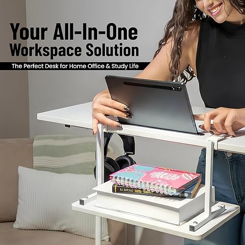 Miniatura 6 de Modelo 2026 Escritorio con ruedas de altura ajustable con ruedas, mesa portátil compacta para portátil, estación de trabajo móvil para estudio,