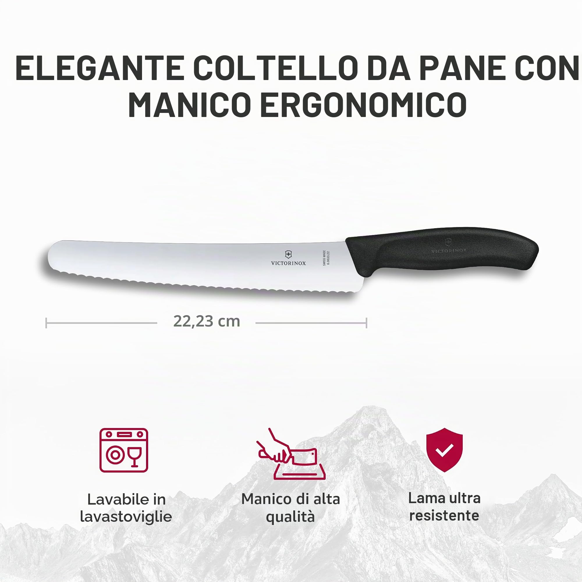 Victorinox Swiss Classic, coltello da pane con lama seghettata in acciaio inox, in confezione regalo, nero