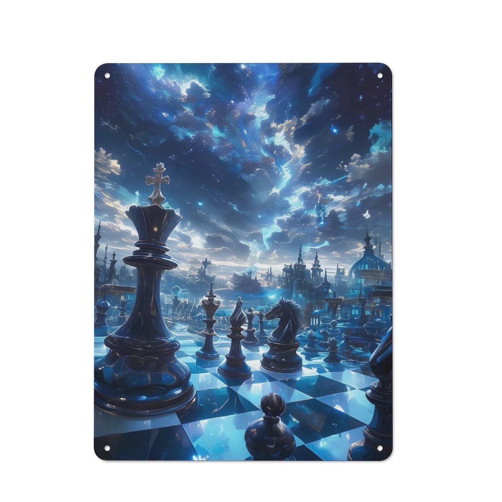 Junmoney Chess In Space Galaxy Retro Tin Wall Sign 40X30cm Featuring Novelty Wall Art For Bedroom, Kitchen, Office Or Living Room