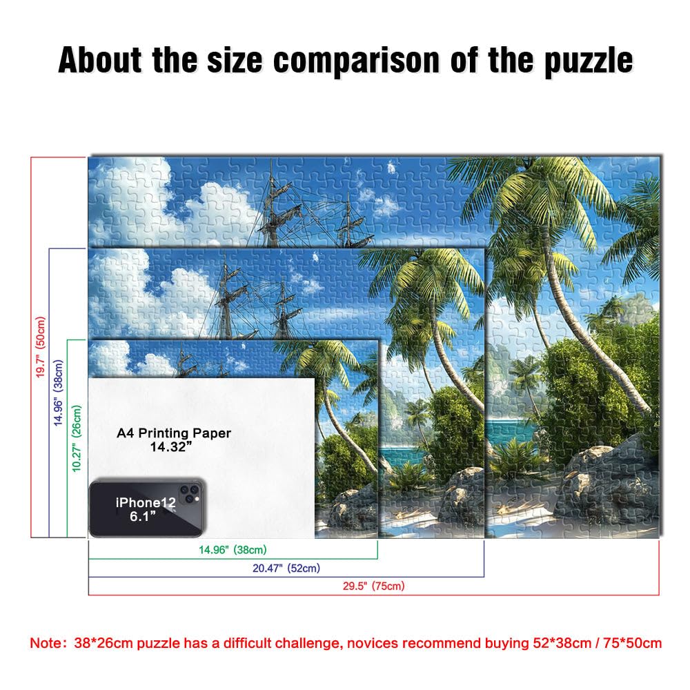 Schweres Puzzle für Erwachsene, 2000 Teile Piratenschiff in der Karibik Aus Karton ab 14 Jahren Lernspiel Verbesserung der Liebe zwischen Paaren。Größe：70x100cm/27.5x39.3Zoll