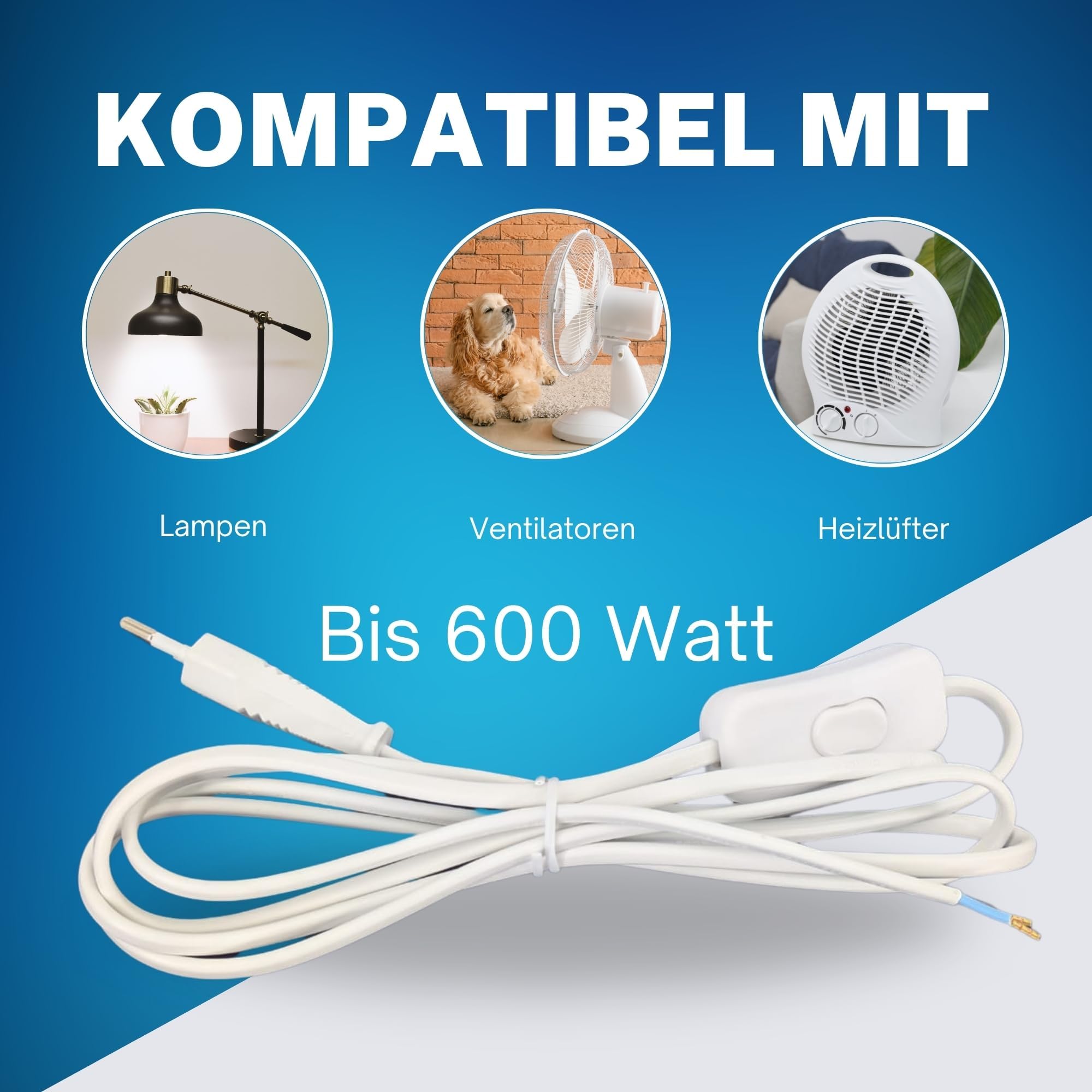 TronicXL 10 Stück Netzkabel Euro H03VVH2-F Stromkabel mit Stecker und Schalter 2m EIN Aus On Off für Lampe Leuchte Lüfter Sonderposten Elektro Ersatzteile Anschlusskabel Eurostecker