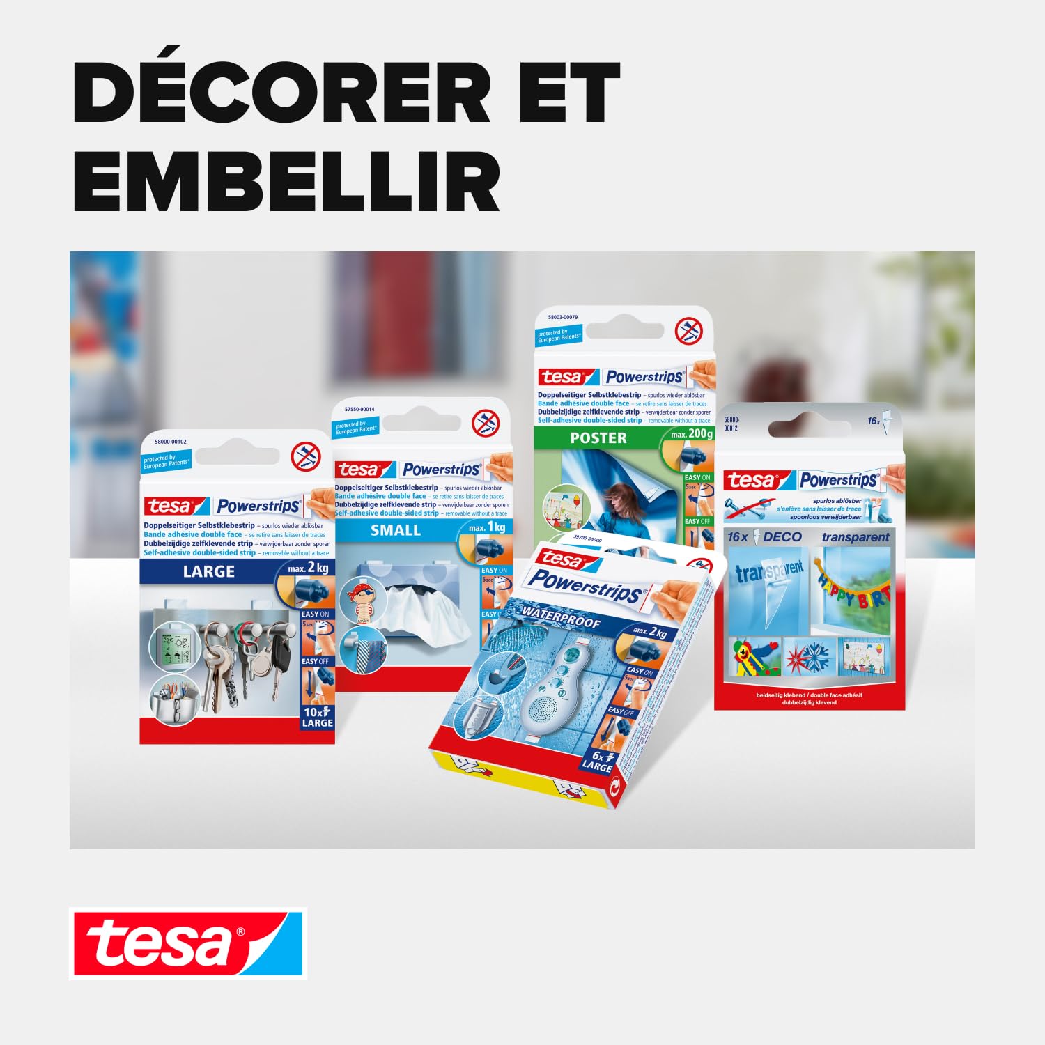 Tesa Powerstrips POSTER Bandes adhésives Double-Face Auto-adhésif Réutilisable 200 g 20 Pièces