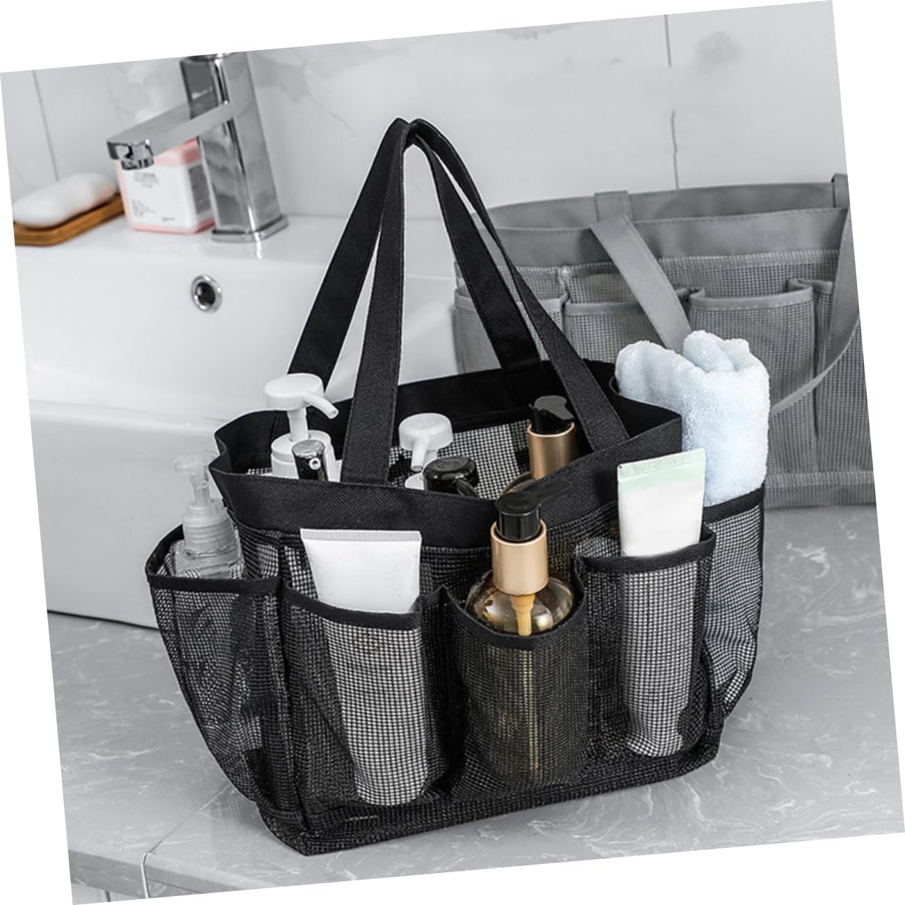 Outanaya Multi Mesh Toiletry Bag Cosmetic Organizer with Hanging Hook for Travel Outdoor Bathroom Storage Portable Makeup and Bath Accessories Holder image 4