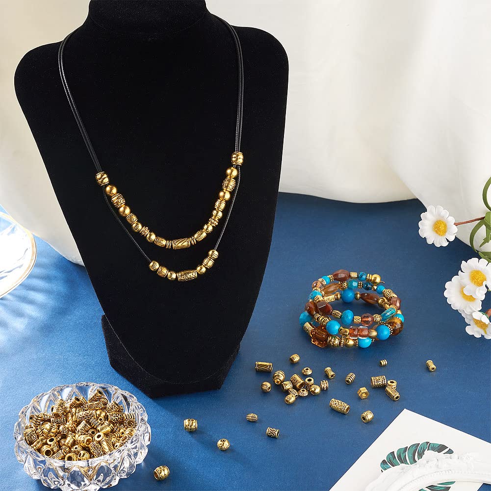 Spritewelry 300pcs Antique Gold Spacer Beads for Jewelry Making Tibetan Alloy Column Barrel Metal Beads 15 Styles for Jewelry Making Bracelets Necklace Braids Hair Decoration - Image 3
