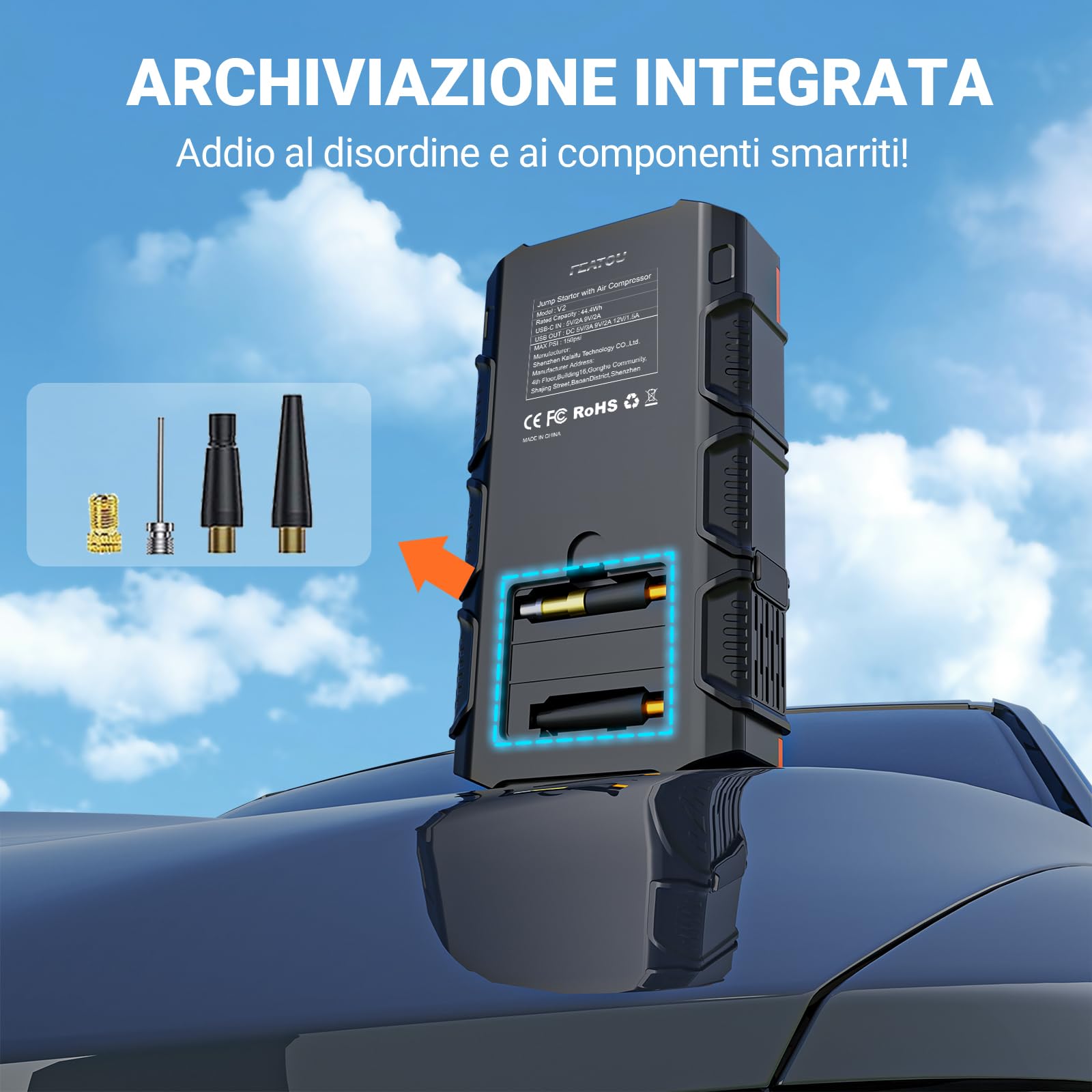 Booster Avviamento Auto con Aria Compressore, 5500A Avviatore Emergenza per Auto(Tutti Gas&10L Diesel), 12 Volt Professionale Starter Batteria Moto Portatile Carica Avviatore Batteria con Torcia, LED