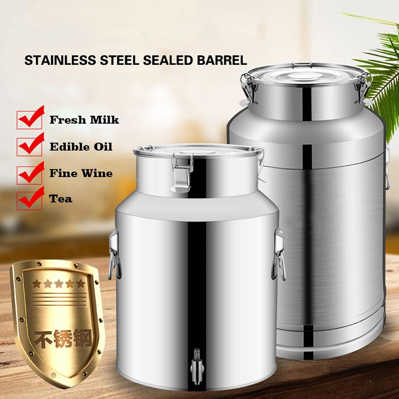 Amazon｜気密性ステンレススチールミルク缶 - 18L-48L ワインバケツ