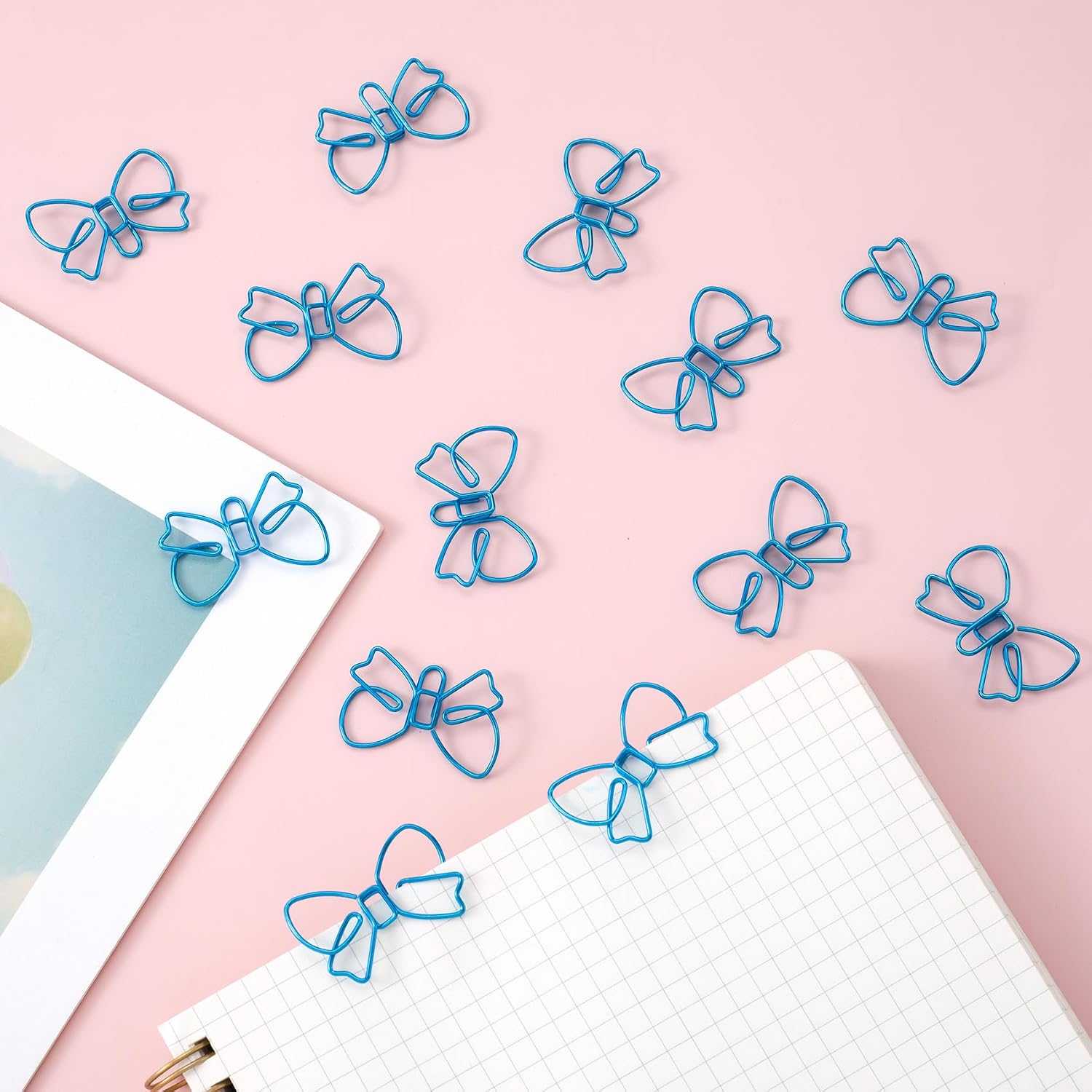 15pcs Mini Bow Shape Paper Clips, Blue Fancy Paperclips, Cute Bowknot Metal Bookmarks, Decorative Paper Clamps Holders for Document, Office, Home image 3