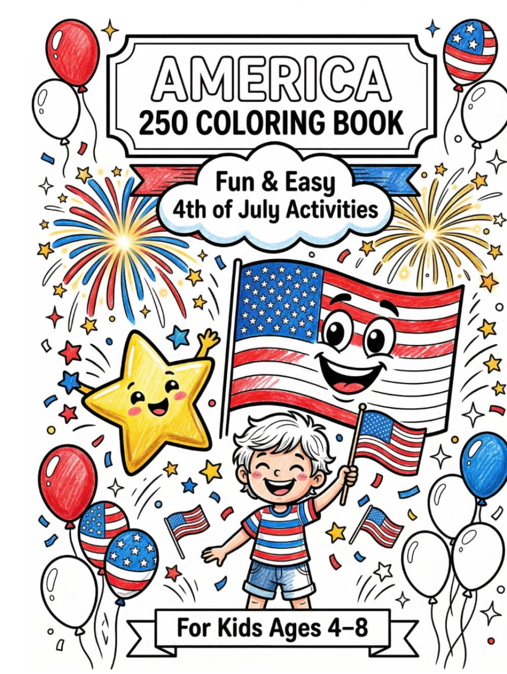 America 250 Coloring Book for Kids Ages 4–8 Fun & Easy 4th of July Activities | Independence Day Coloring Pages, Fireworks, USA, Flags, and More: Big ... for Preschool, Kindergarten & Early Learners