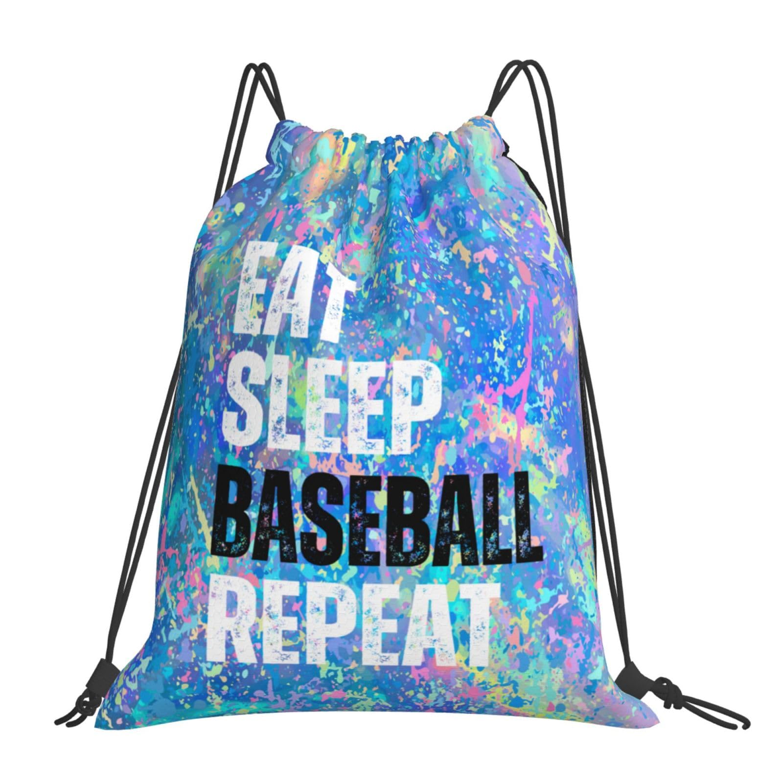 Qiohoey Eat Sleep Baseball Repeat Drawstring Backpack Gym String Bag Sports Drawstring Sackpack For Women Men
