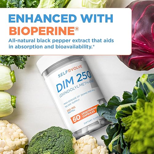 Miniatura 7 de Suplemento DIM de 250 mg con BioPerine, equilibrio de estrógeno y equilibrio hormonal para mujeres y hombres, suplementos de menopausia para