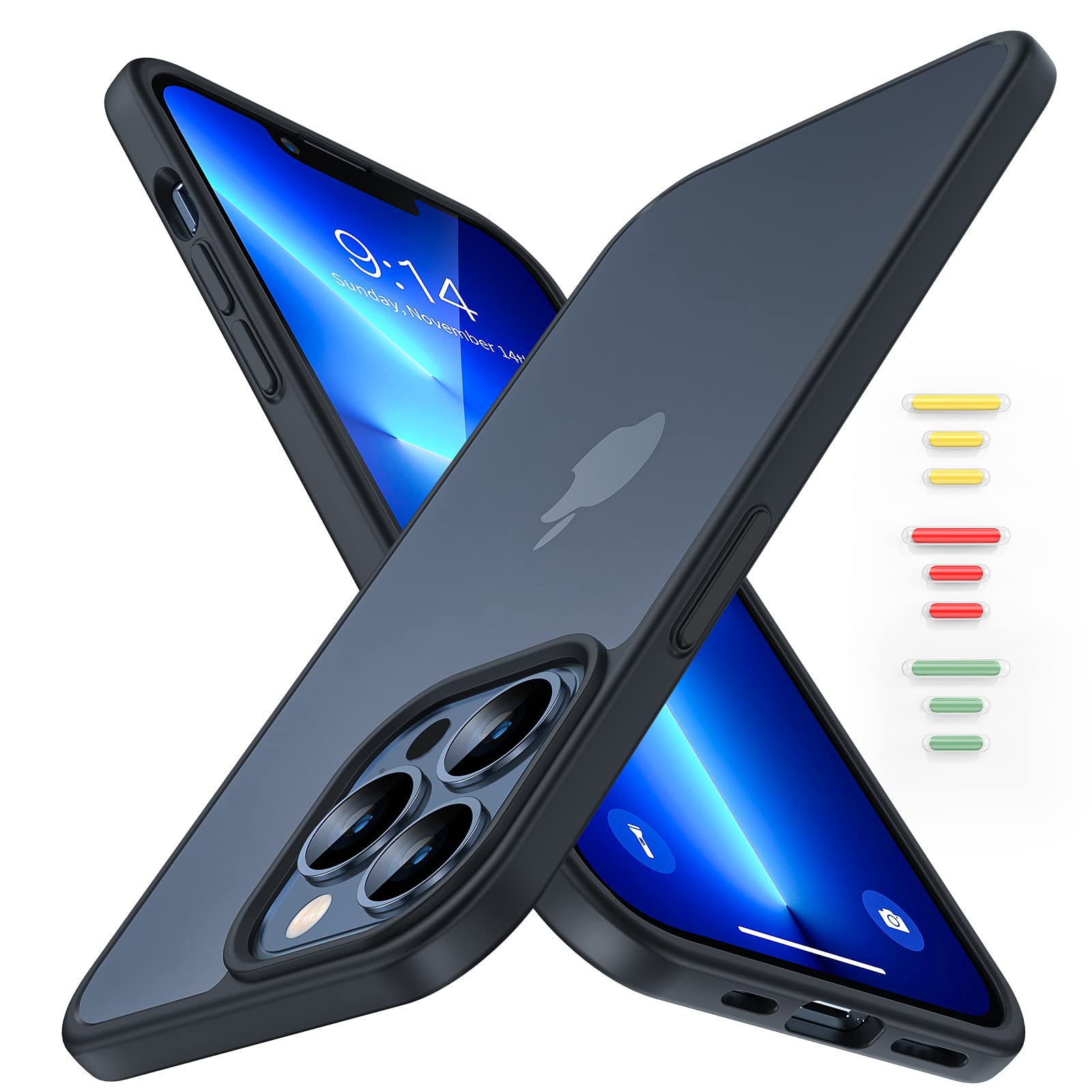 SMARTDEVILShockproof Case for iPhone 13 Pro Max [Military Grade Shockproof Designed] [with Screen Protector], Translucent Matt Hard Back with Soft Shockproof Bumper Case iPhone 13 Pro Max - 6.7inch