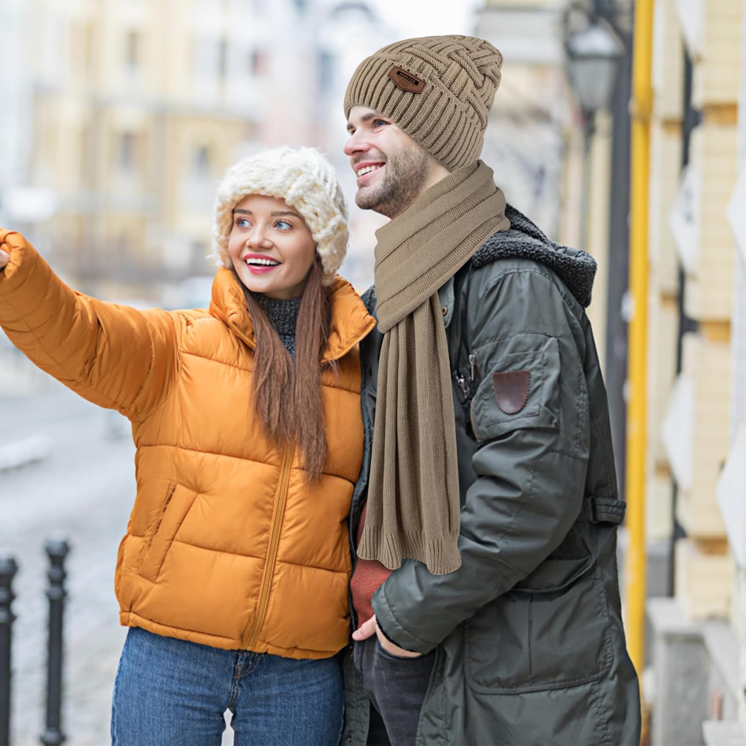 Mens Winter Hats Scarf for Men with Touchscreen Gloves Warm Long Scaves and Skull Caps Beanie Hat Gloves Set - Image 5