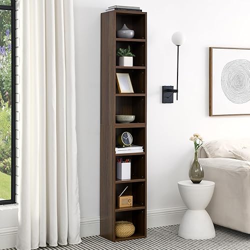 Miniatura 10 de Estante delgado de torre multimedia con estantes ajustables, gabinete de almacenamiento estrecho de 8 niveles de alto y estrecho estante para