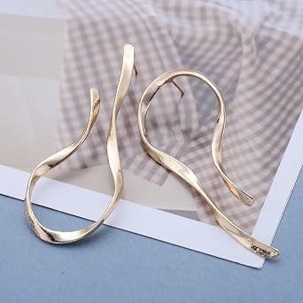 Vintage Abstract Line Stud Earrings Gold Irregular Open Hoop Earring Big Hollow Stud Earring Brass Geometric Earrings Jewelry for Women