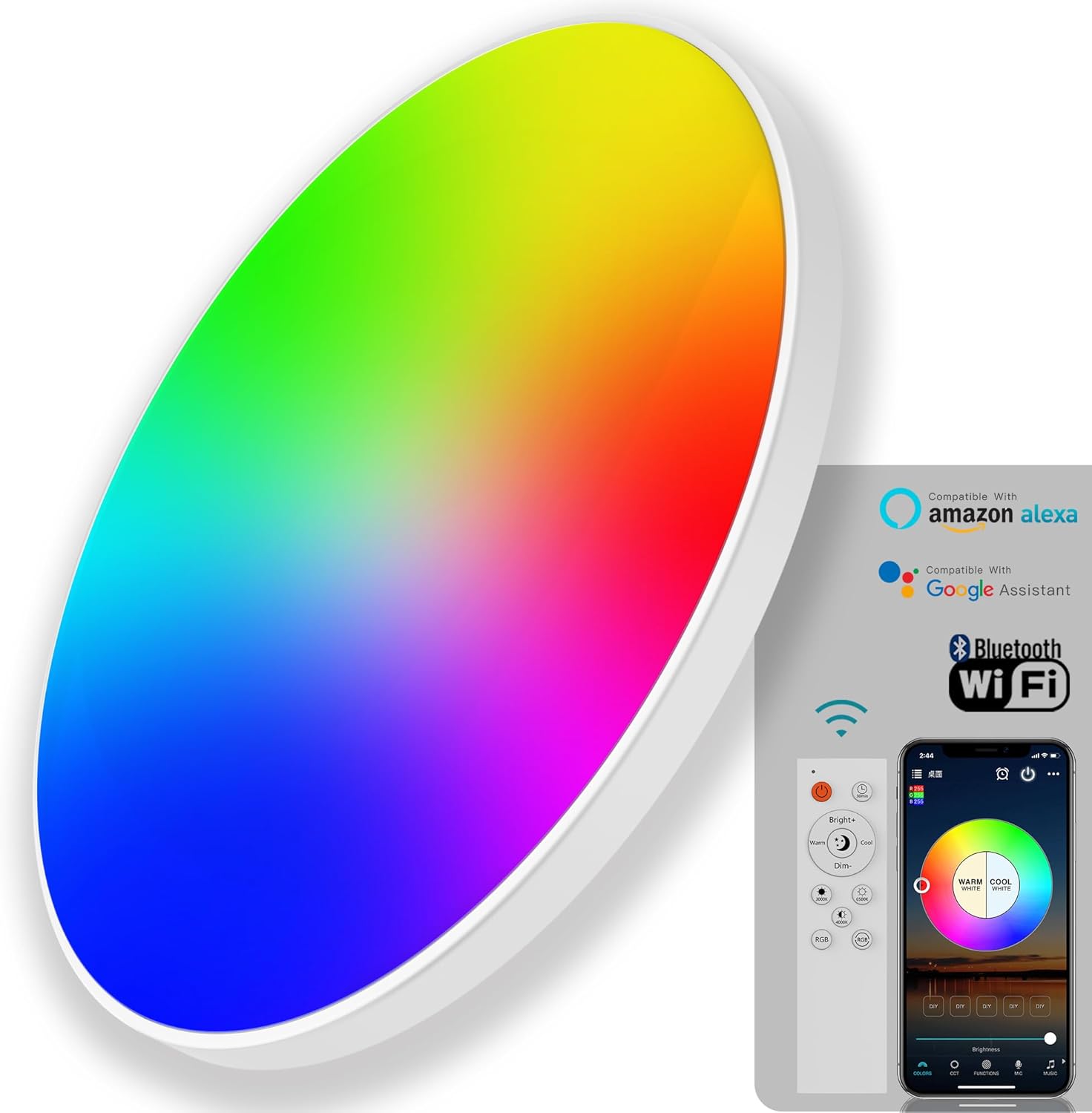 Lámparas de techo LED inteligentes de 30 W  Lámpara de techo de montaje empotrado de 12 pulgadas con control remoto  IP44 impermeable  Funciona con