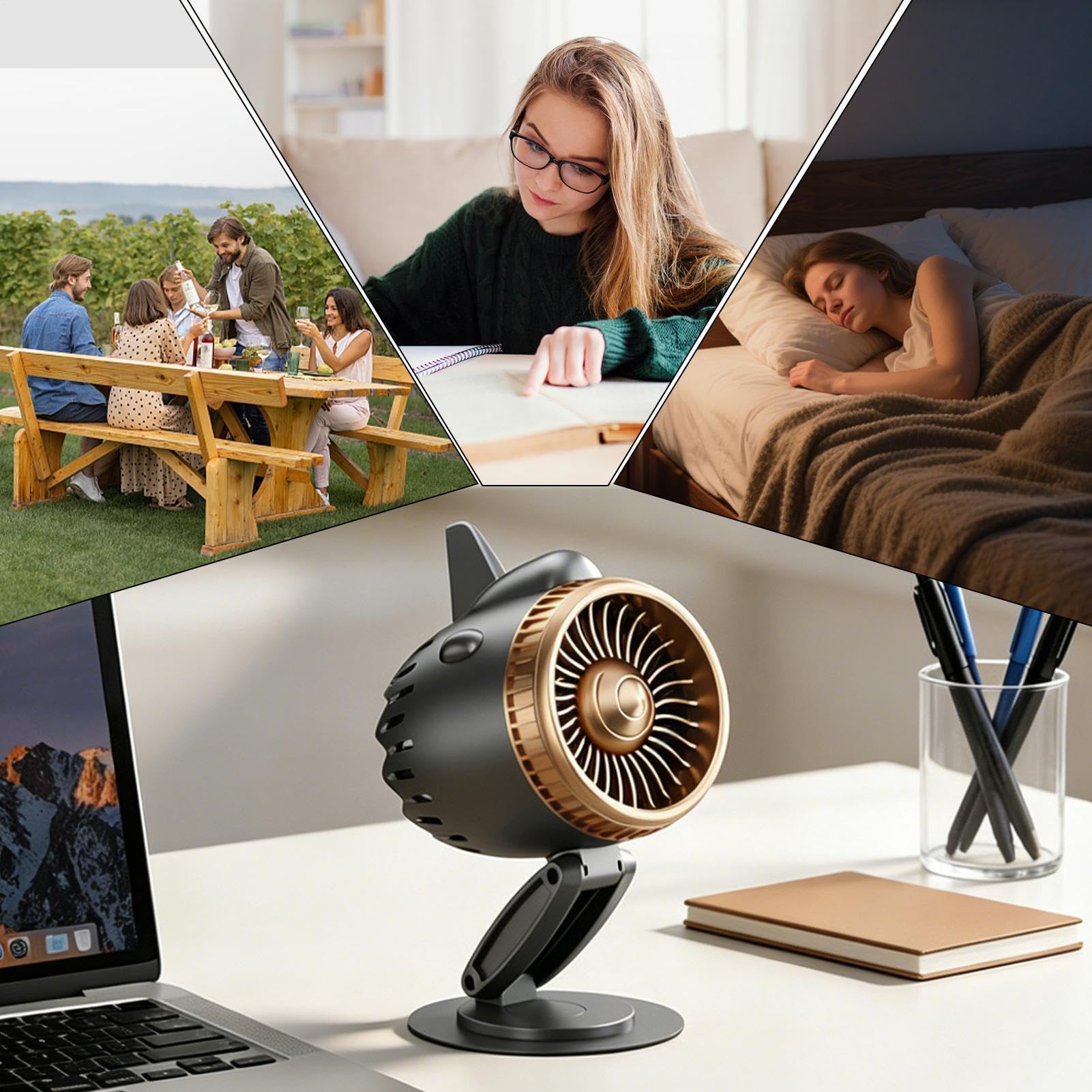 Ventilador de motor de avión 5 velocidades silenciador recargable por USB