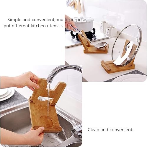 Miniatura 5 de Soporte para tapas de ollas, soporte de tapas de sartén de bambú, estante de tapa plegable, soporte para utensilios de cocina, tapa de madera,