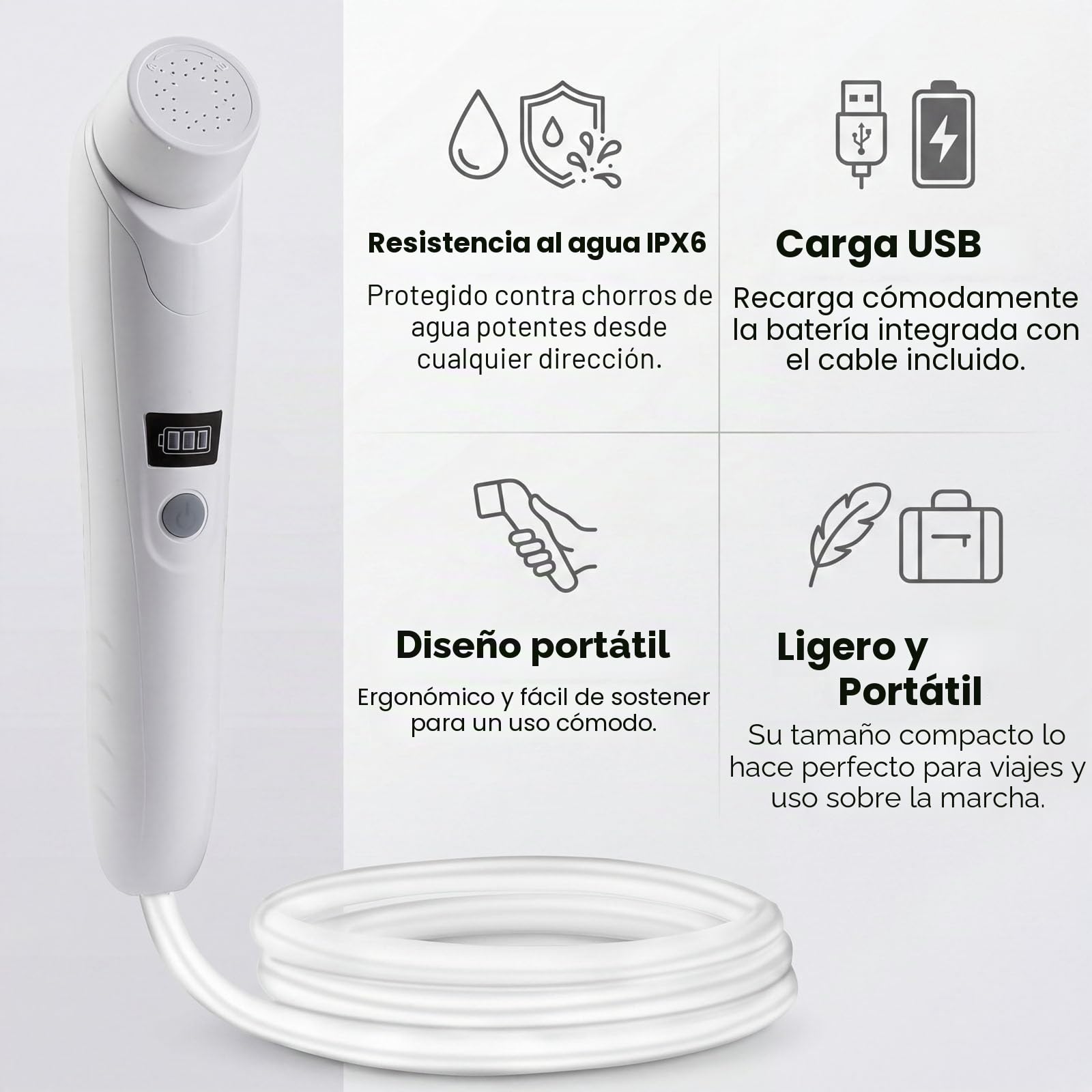 Ducha portátil al Aire Libre,Ducha eléctrica portátil,ipx6 Impermeable,Carga USB,compacta y Ligera,Adecuada para Acampar al Aire Libre,Ducha de Playa,Senderismo,baño para Mascotas