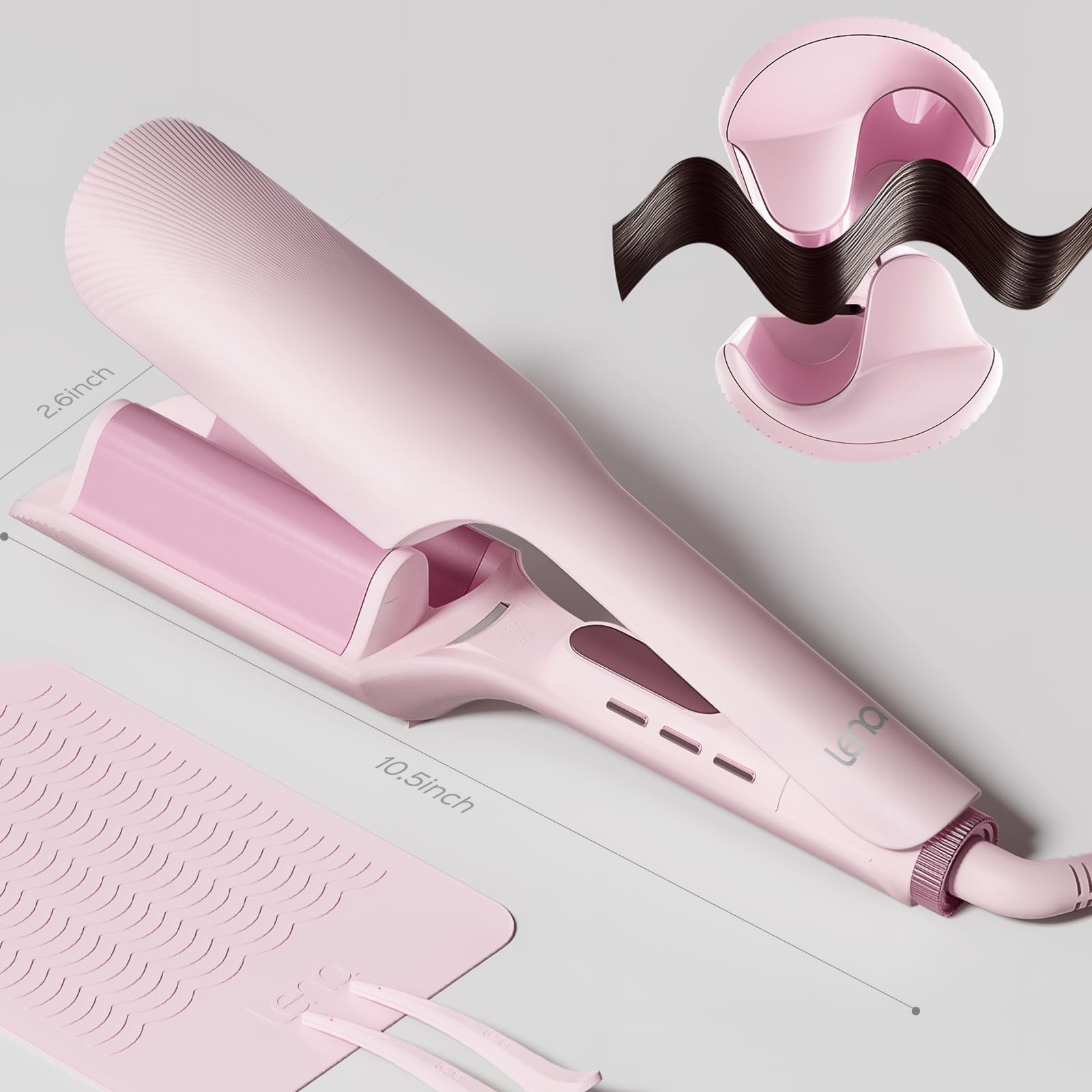 Crimper Waver Tool LENA S17S for Short to Medium Hair, Compact Styler with Titanium Barrel, Fast Heating, Adjustable Temperature, Anti-Scald Design, Auto Shut-Off, Negative Ions, Pink