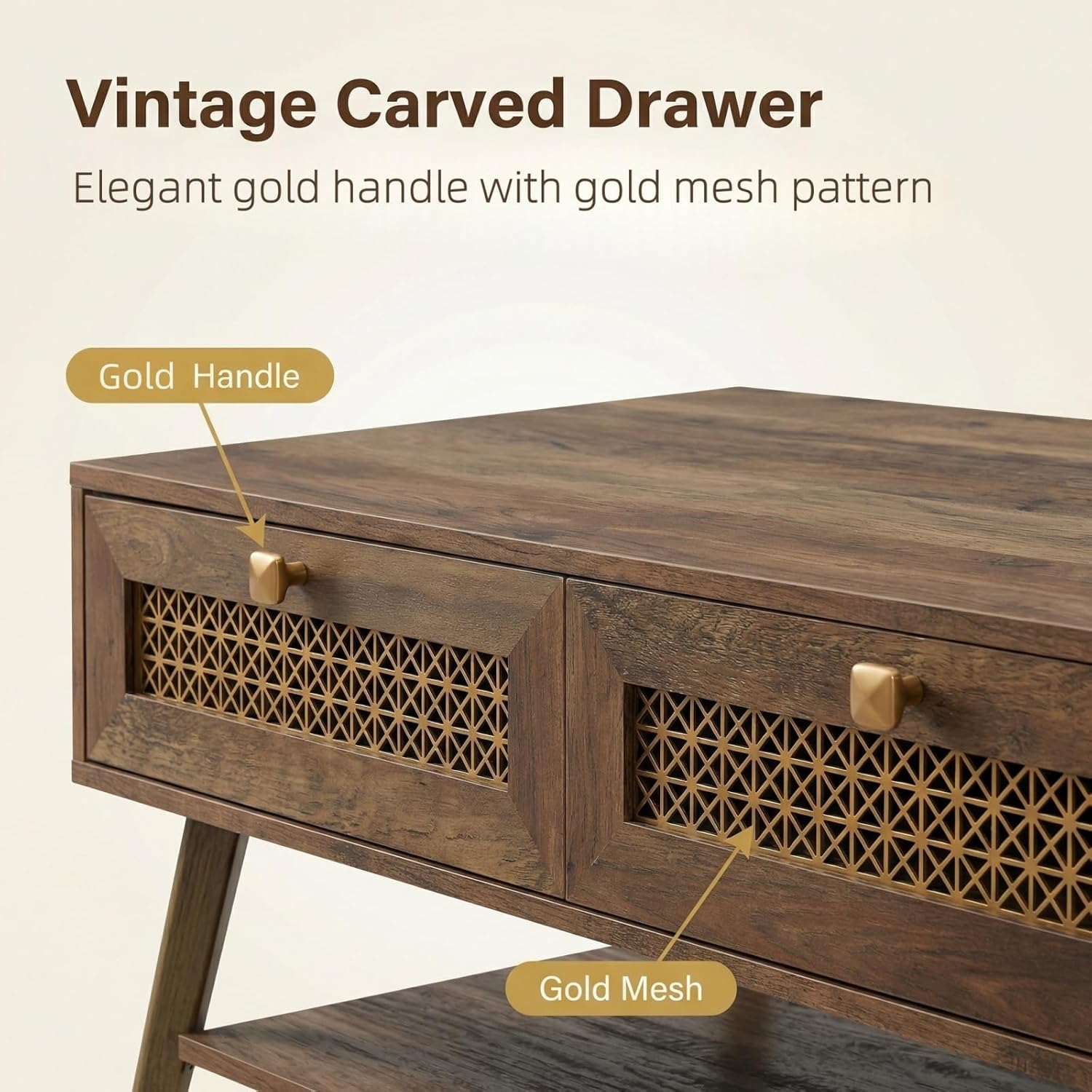 Wooden Mid Century Modern Coffee Table, Retangle Coffee Table with Two Drawers for Living Room, Rustic Oak