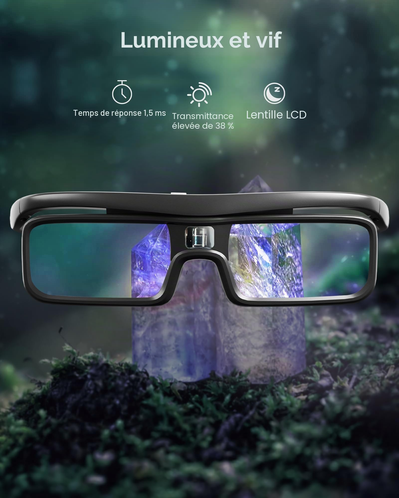 AWOL VISION Lunettes 3D DLP Link 3D, Lunettes Rechargeables à obturateur Actif compatibles LTV-2500, LTV-3500, Vanish TV et Autres Videoprojecteur DLP-Link 3D (2 Pack) (2)
