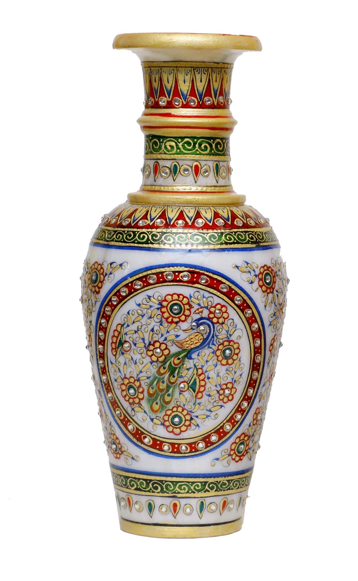 Anjali Arts Designer Decorative Marble Flower Vase | Round Shape Beautiful Peacock Style Handpainted Work Showpiece Vases for Home Decoration (Multicolor, 12.5x12.5x30 cm) 12 Inch-image-20