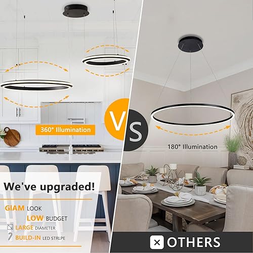 Miniatura 5 de Candelabro LED moderno, lámpara de araña moderna de 2 anillos, lámpara colgante LED con tiras LED de doble cara, regulable con control remoto,