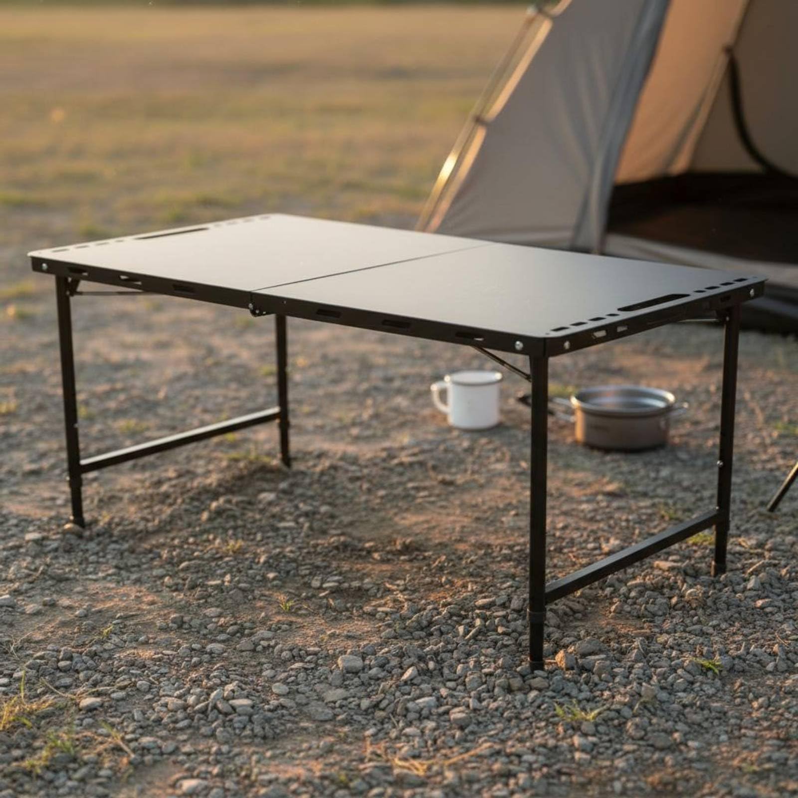 Gralara Mesa Táctica Plegable Resistente Mesa de Camping de Acero Al Carbono Impermeable para Campistas, S, Ajustable Mejorado