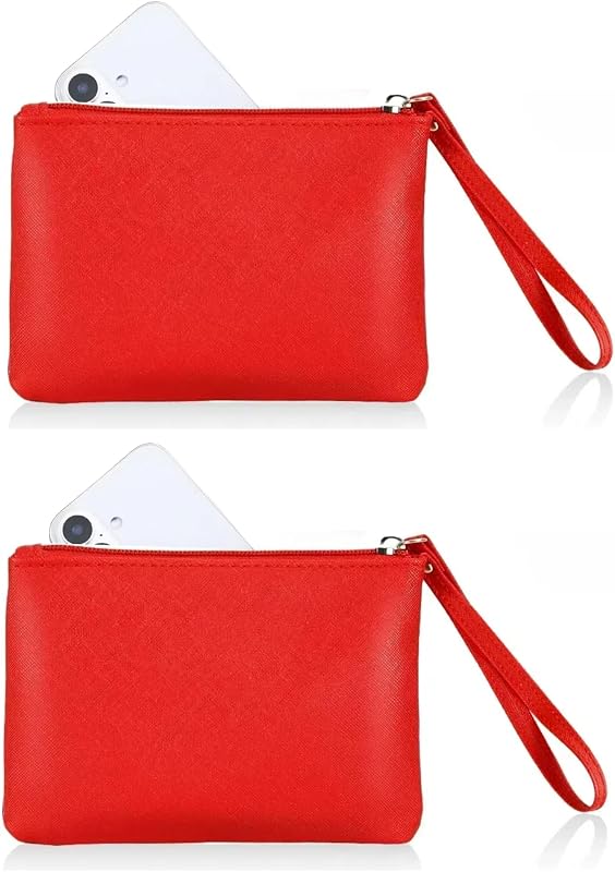 Necessaire de maquiagem SeBUCUOO com zíper e alça de pulso, vermelha, 2 unidades