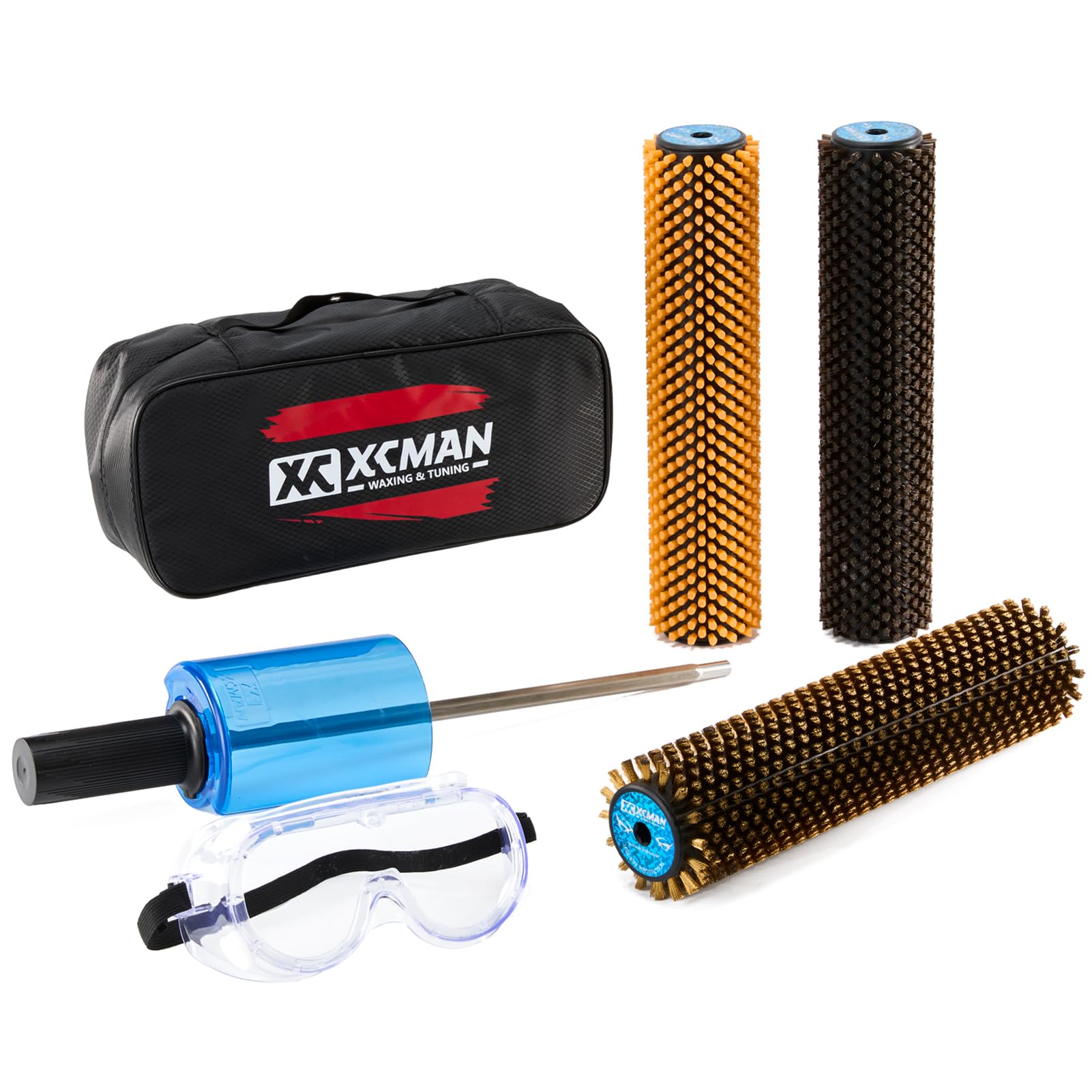 XCMAN Kit de brosse Roto pour ski 300 mm avec manche et 3 brosses : nylon, crin de cheval, laiton