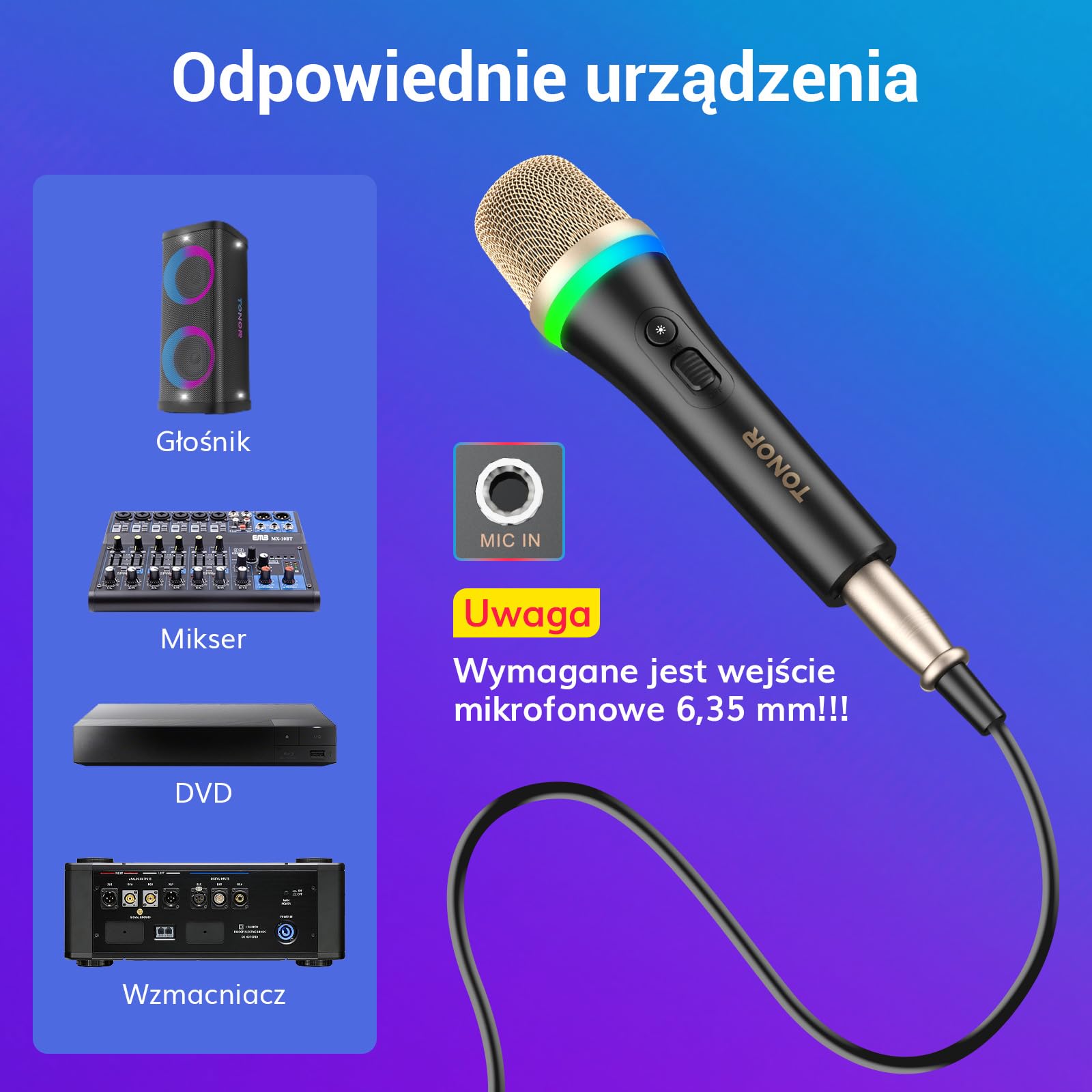 TONOR dynamiczny wokalny mikrofon do karaoke do śpiewania, profesjonalny ręczny przewodowy mikrofon XLR, różowy mikrofon z kablem 5 m, odpowiedni do śpiewu na żywo/sceny/głośników/studio/domu/imprezy