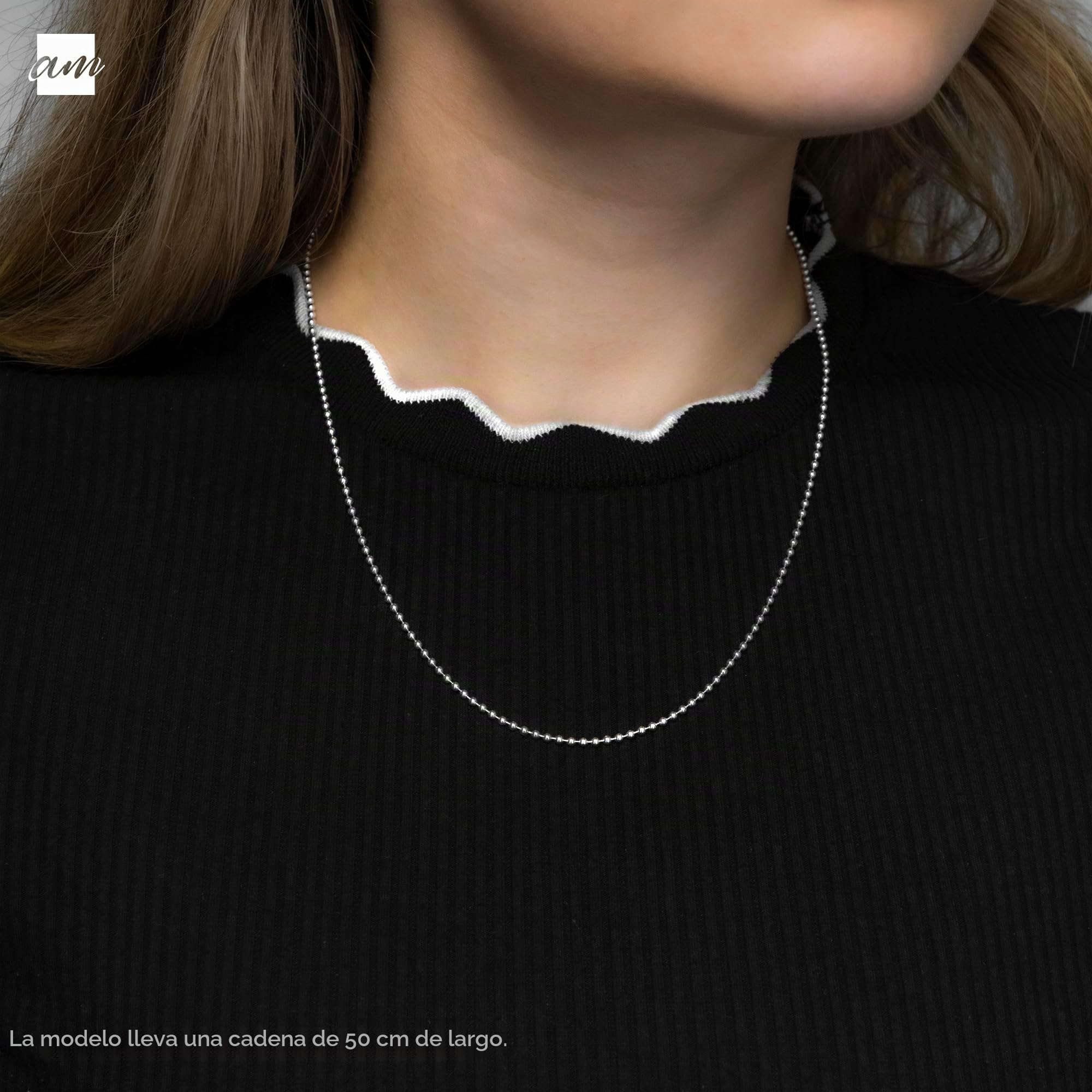 Amberta Cadena de Bolas en Plata de Ley 925 para Mujer 2 mm