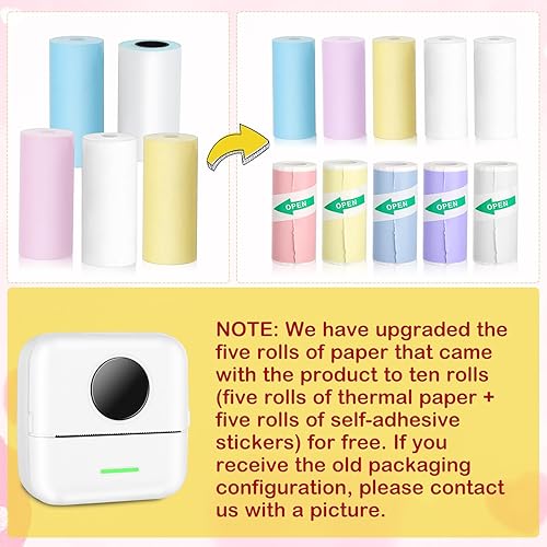 Miniatura 4 de Mini impresora Bluetooth de bolsillo, impresora térmica portátil con 10 rollos de papel para diarioálbum de recortes de bricolaje, viajes, notas,