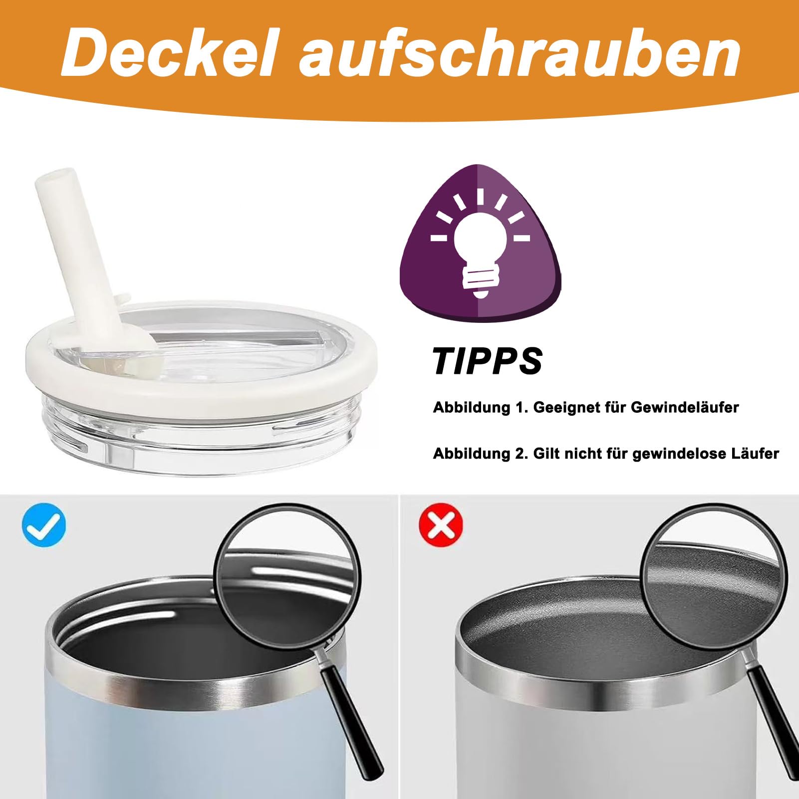 Stanley Cup Deckel Set – 2 Auslaufsichere Deckel + 6 Edelstahl-Strohhalme + Zubehör, Kompatibel Mit 40 Oz Trinkflaschen