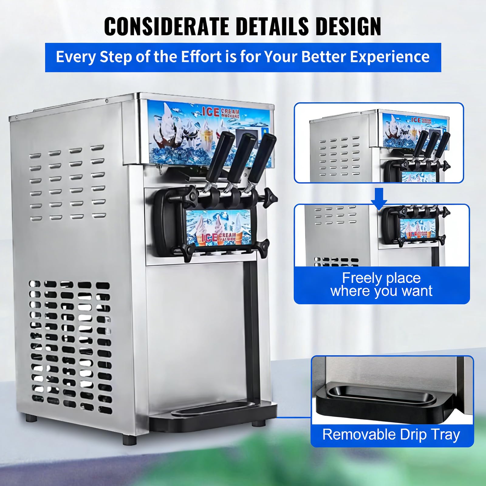 1200W Macchina per Gelato Commerciale 18L/5Gal Professionale Soft Ice Cream Maker a 3 Gusti Macchina per Gelato Funzione di pre-raffreddamento Macchine per Yogurt Gelati per Snack Bar Ristorante