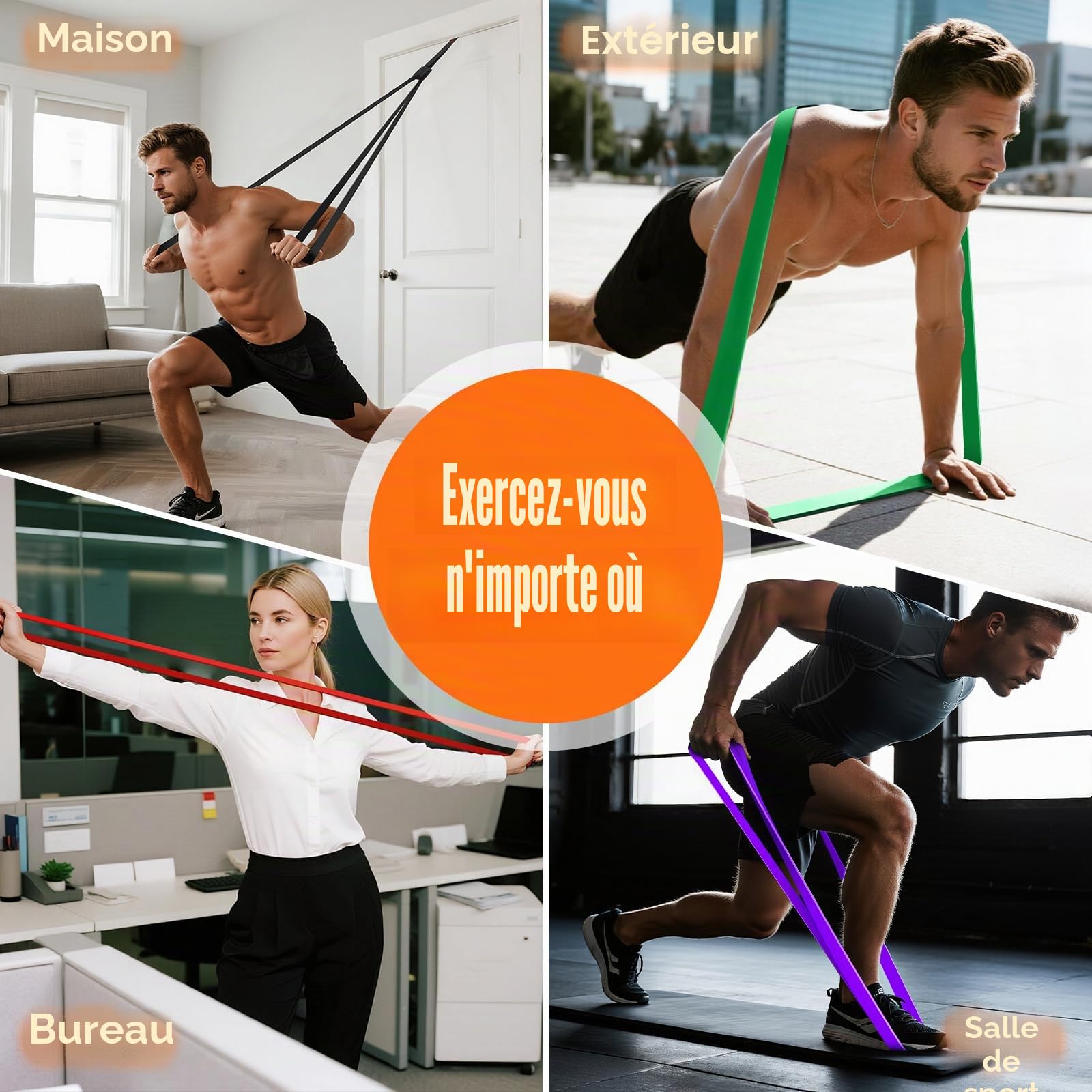 Bande Élastique Musculation Fokky avec 5 Niveaux de Résistance et Ancrage de Porte