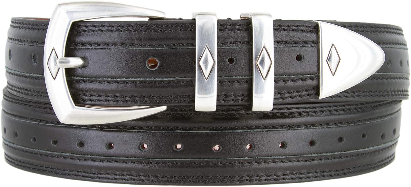 3146 Silver Diamond Perforated Leather Dress Belt - 1 1/8" wide