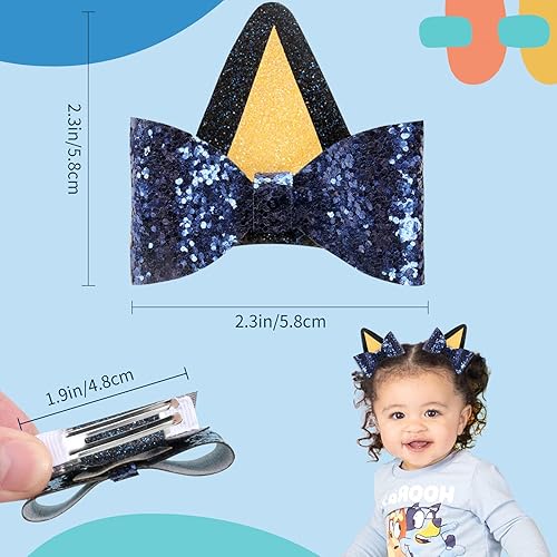 Miniatura 3 de 2 pares de orejas de perro azules y orejas de perro naranja para niños pequeños y adultos, lazos con purpurina para disfraz de Halloween, cosplay,