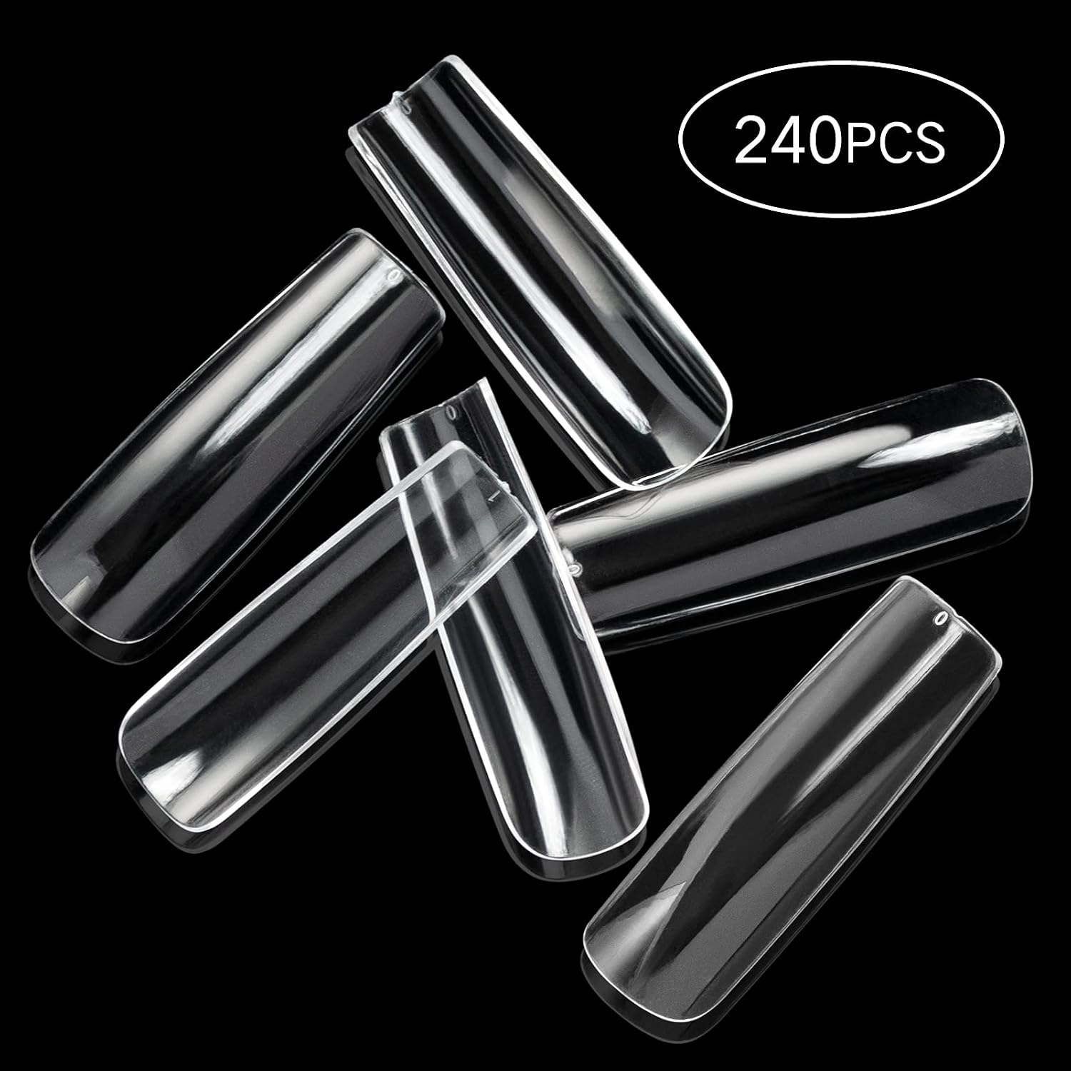 Vcedas 240PCS Extra Long Square Nail Tips Full Cover 1.73 Inch XL Square Press on Nails 12 Sizes Long French False Nail for Acrylic Nail (Clear)